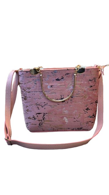 Trendy Pink Textured Handbag – With Golden Metal Handle & Strap
