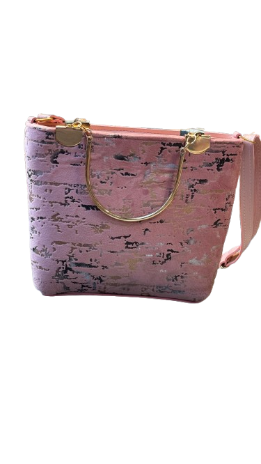 Trendy Pink Textured Handbag – With Golden Metal Handle & Strap