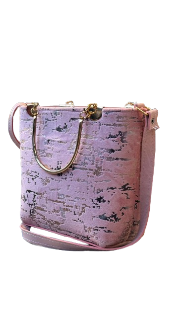 Trendy Pink Textured Handbag – With Golden Metal Handle & Strap