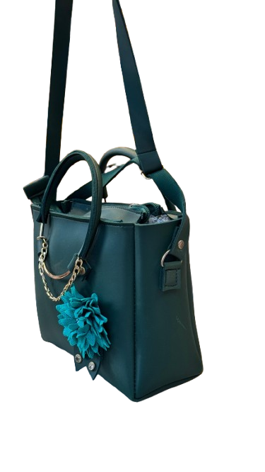 "Dark Green Handbag with Turquoise Flower Charm 👜💚"