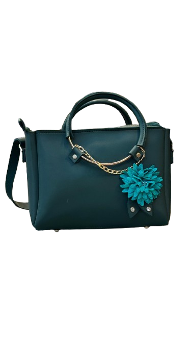 "Dark Green Handbag with Turquoise Flower Charm 👜💚"