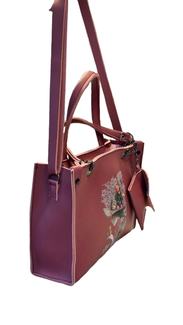 "Charming Floral Whimsy 👜: Dusty Rose Handbag with Artistic Clock Detail "