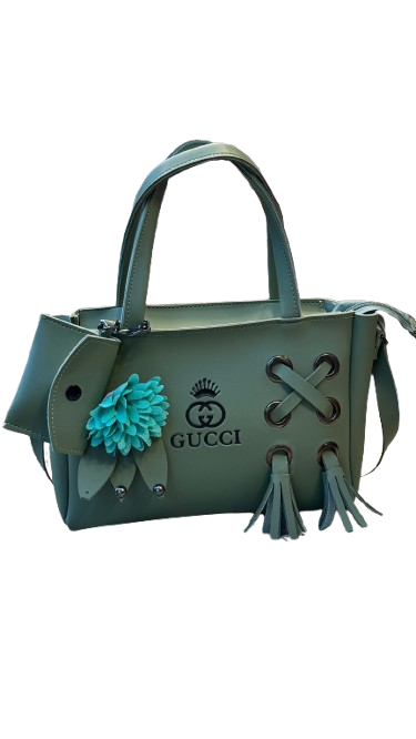 "Olive Green Gucci Handbag with Turquoise Flower Charm 👜💚"