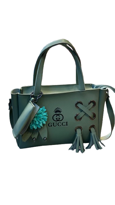 "Olive Green Gucci Handbag with Turquoise Flower Charm 👜💚"