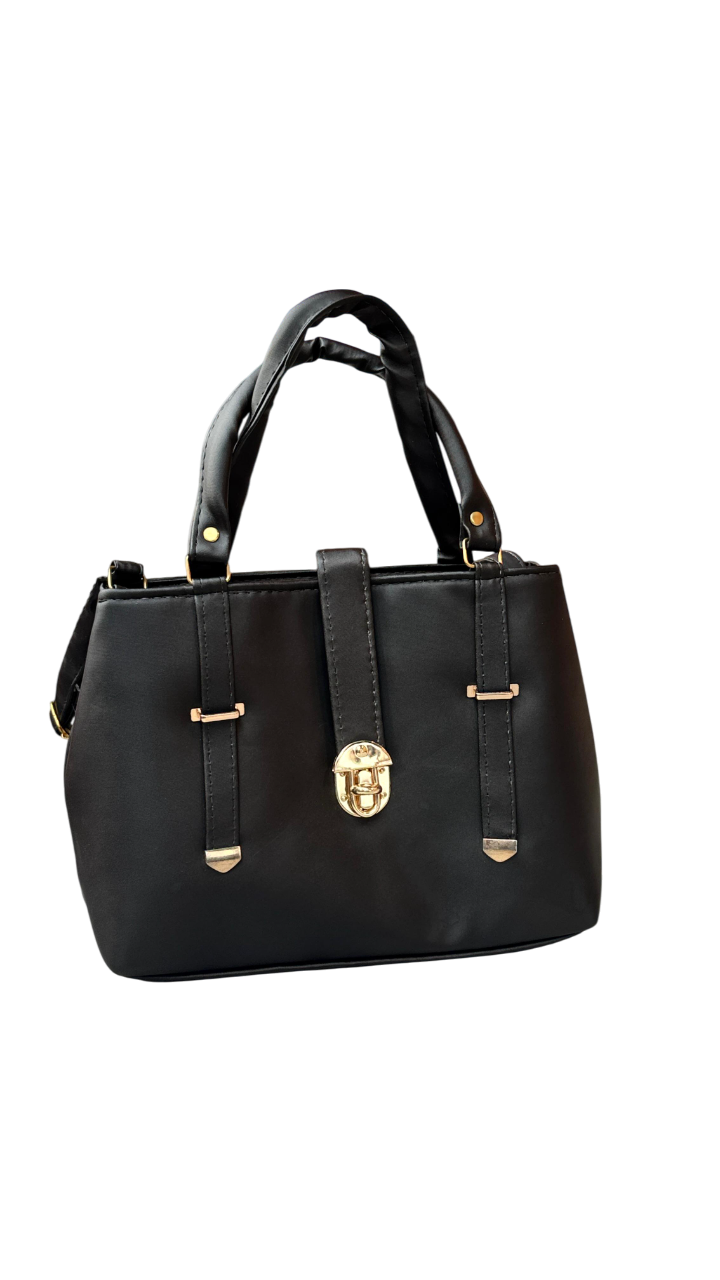 Elegant  Leather Tote Bag with Gold Lock