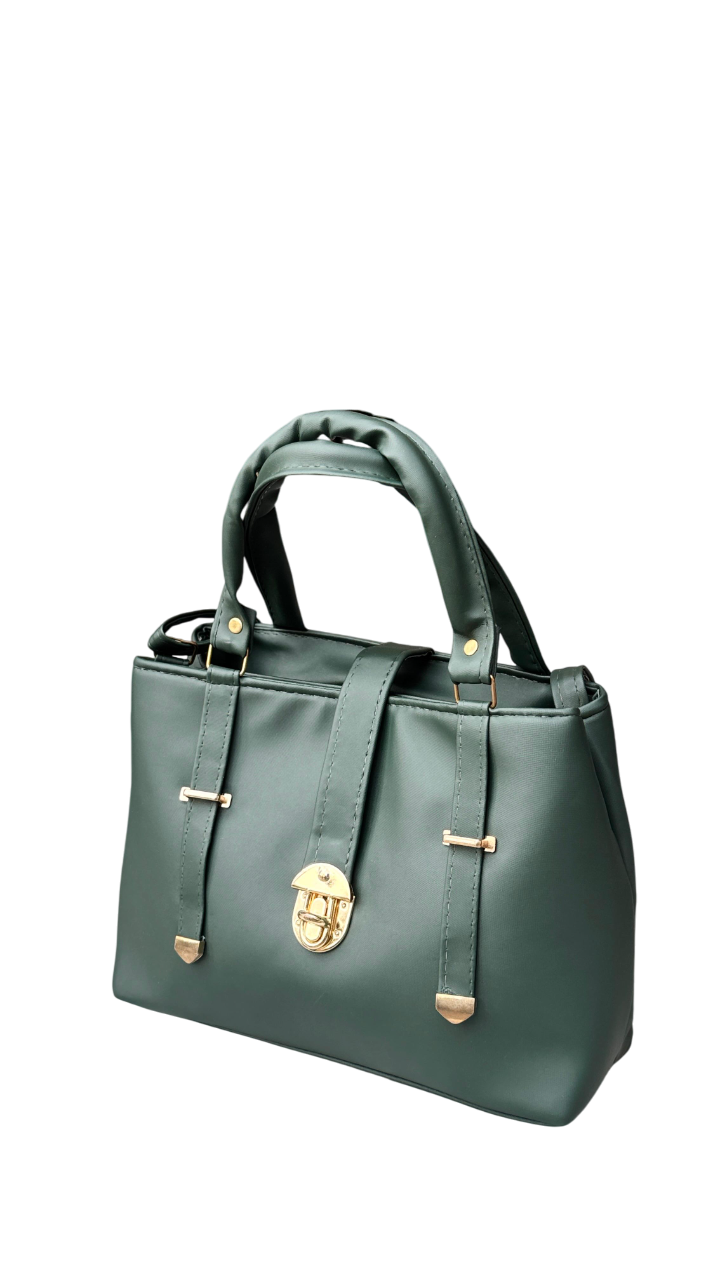 Elegant  Leather Tote Bag with Gold Lock