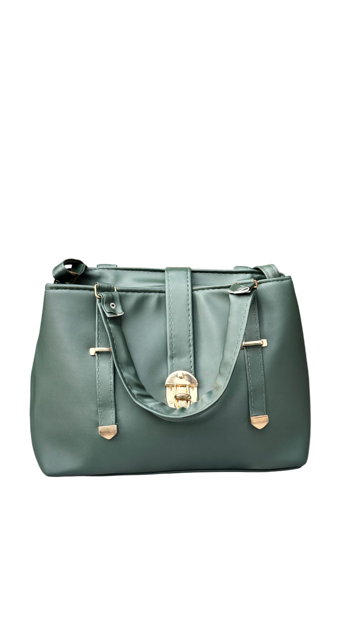 Elegant  Leather Tote Bag with Gold Lock