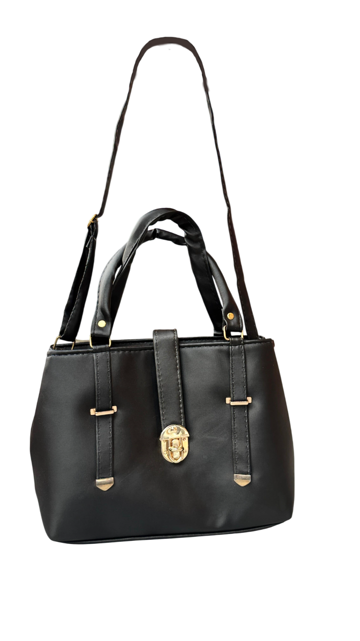 Elegant  Leather Tote Bag with Gold Lock