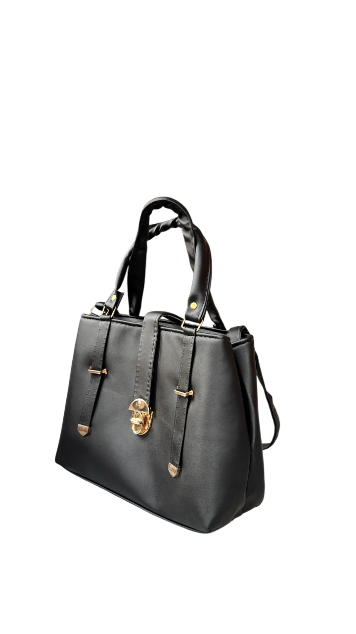 Elegant  Leather Tote Bag with Gold Lock