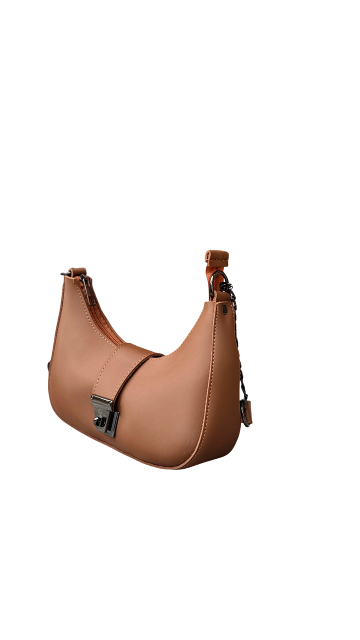 Brown Leather Curved Shoulder Bag 🤎